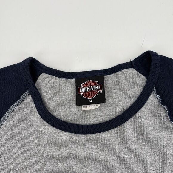 Harley Davidson Motorcycle VTG Long Sleeve Glitter Tee Navy Grey M - Picture 5 of 10